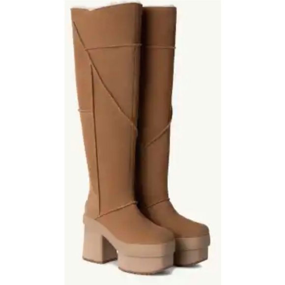 🆕️ UGG New Heights Platform Ochre Brown Over the Knee Boots Size 10 Baddie - Picture 15 of 15